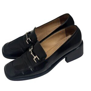 Vintage Gucci Black Leather Horsebit Loafers Heels Women’s 7 B Italy